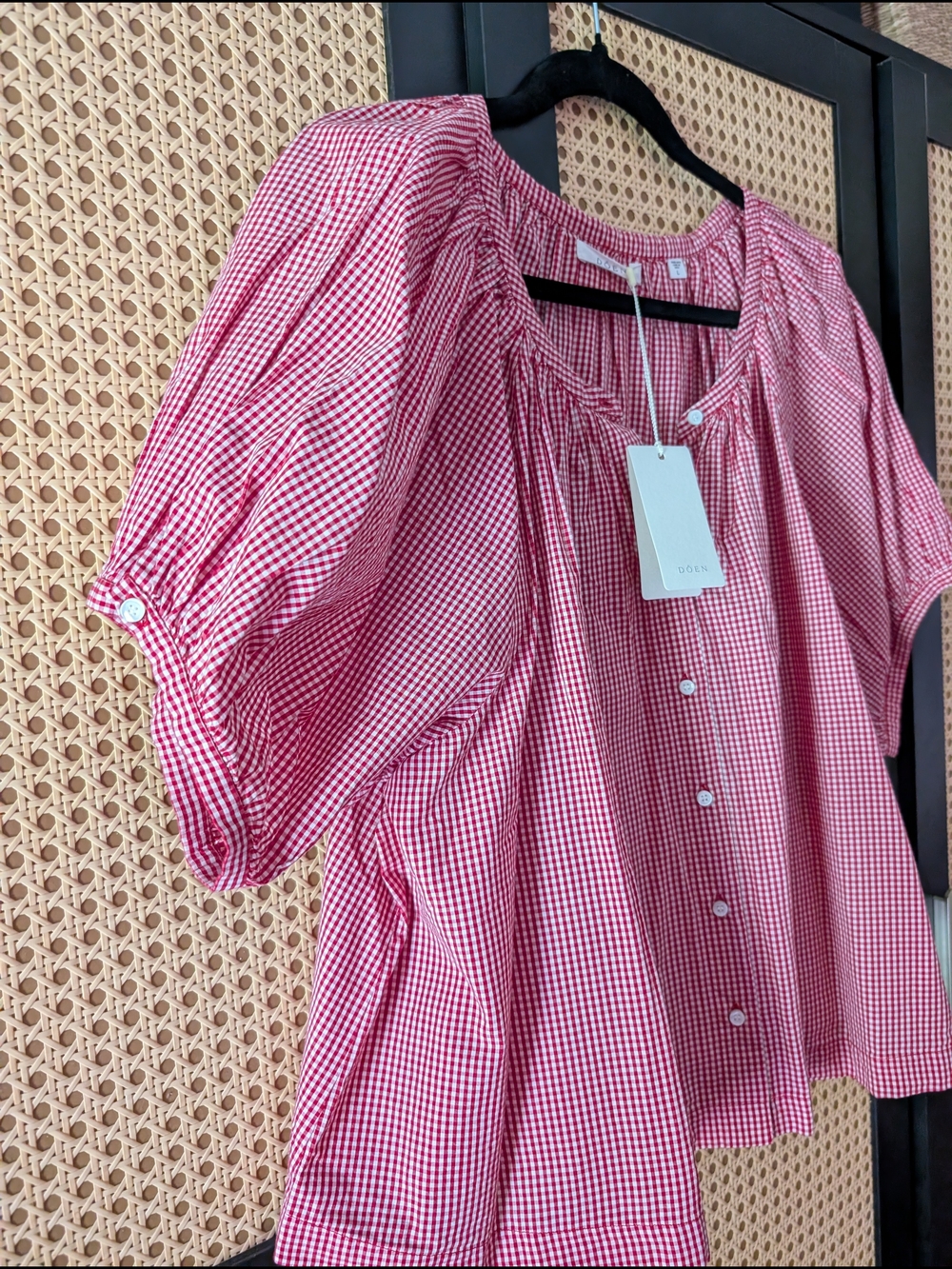 NWT Doen June Top Red Gingham Button-Front Puff Sleeve - Picture 8 of 8